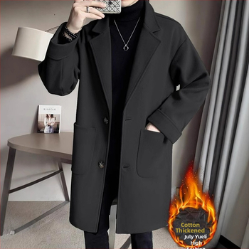 Αντιανεμικό μπουφάν μεσαίου μήκους από μάλλινο ύφασμα, ανδρικό, φθινόπωρο και χειμώνας 2024, νέο, ανδρικό, μοντέρνο, χαλαρό, μάλλινο μπουφάν με χοντρό φινίρισμα