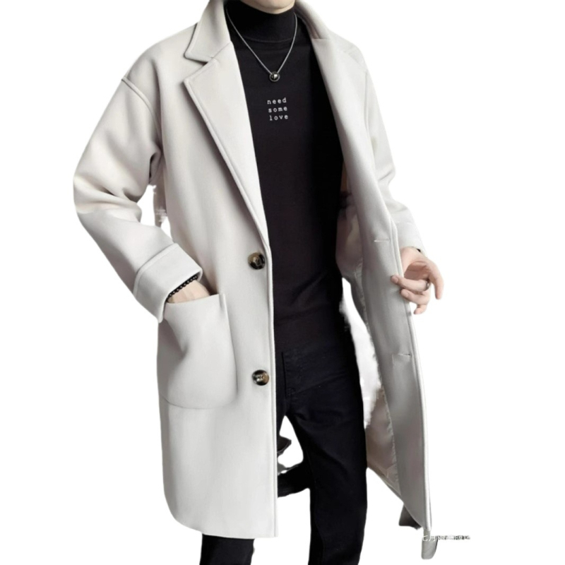 Jachetă de lână Windbreaker de lungime medie pentru bărbați, toamna și iarna 2024, nouă, la modă pentru bărbați, vrac, îngroșată, din lână, Ligho