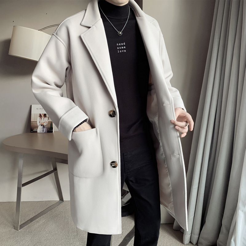 Jachetă de lână Windbreaker de lungime medie pentru bărbați, toamna și iarna 2024, nouă, la modă pentru bărbați, vrac, îngroșată, din lână, Ligho