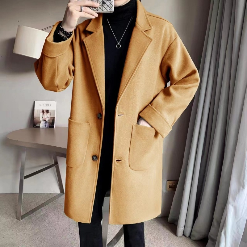 Jachetă de lână Windbreaker de lungime medie pentru bărbați, toamna și iarna 2024, nouă, la modă pentru bărbați, vrac, îngroșată, din lână, Ligho