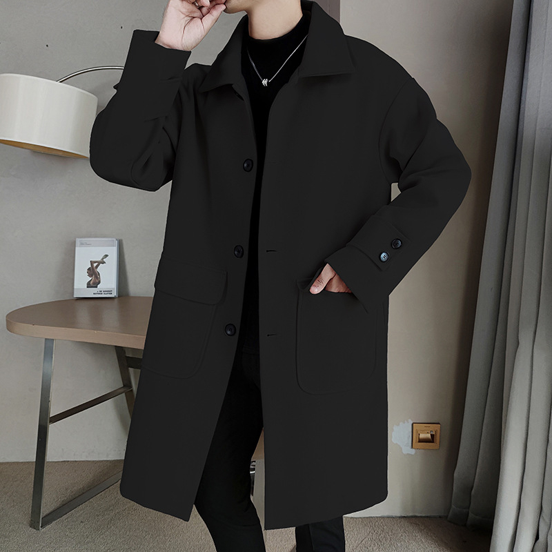 Jachetă de lână Windbreaker de lungime medie pentru bărbați, toamna și iarna 2024, nouă, la modă pentru bărbați, vrac, îngroșată, din lână, Ligho