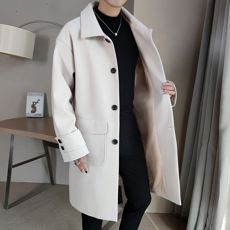 Jachetă de lână Windbreaker de lungime medie pentru bărbați, toamna și iarna 2024, nouă, la modă pentru bărbați, vrac, îngroșată, din lână, Ligho