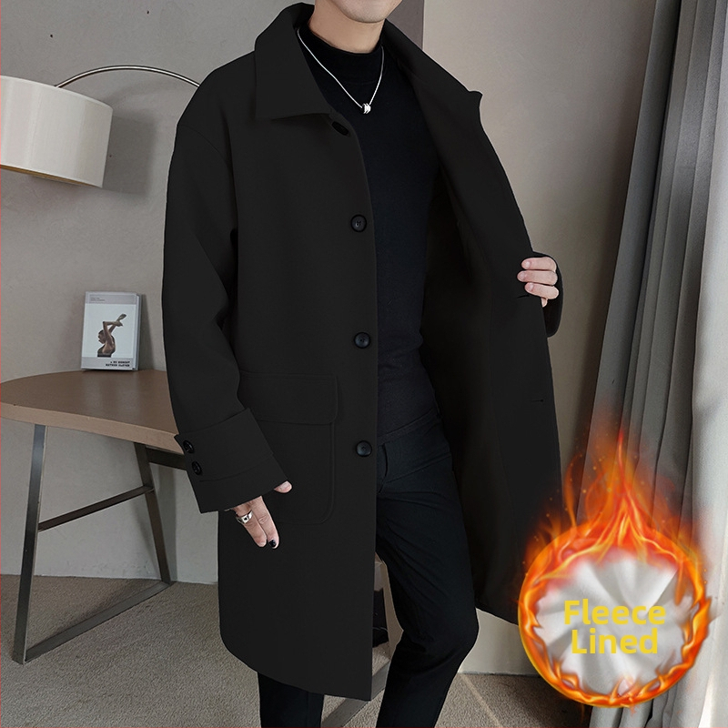 Jachetă de lână Windbreaker de lungime medie pentru bărbați, toamna și iarna 2024, nouă, la modă pentru bărbați, vrac, îngroșată, din lână, Ligho