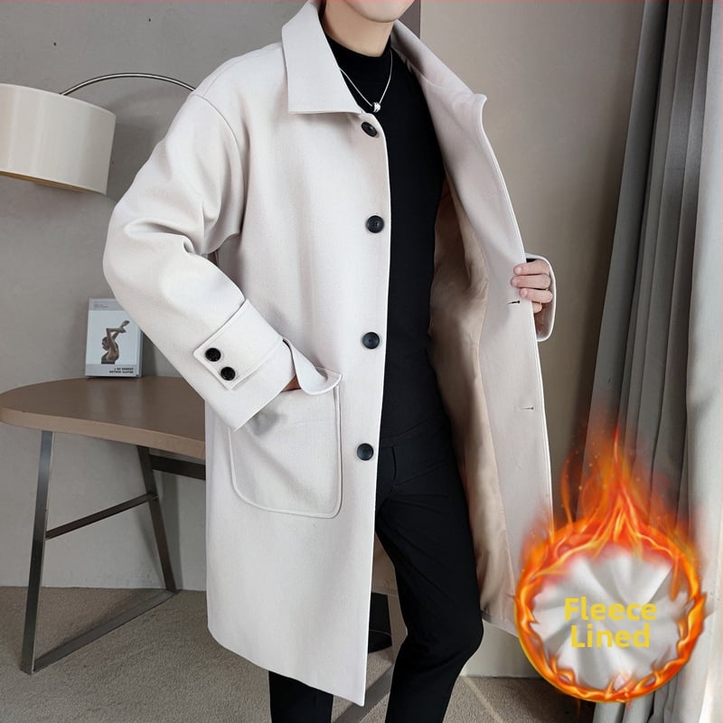 Jachetă de lână Windbreaker de lungime medie pentru bărbați, toamna și iarna 2024, nouă, la modă pentru bărbați, vrac, îngroșată, din lână, Ligho