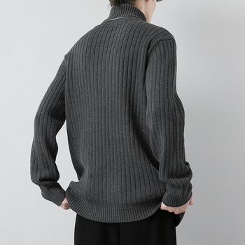 Мъжки пуловер за есен и зима 2024, нов ежедневен, модерен пуловер с висока яка, едноцветен, широк, голям размер, базов пуловер