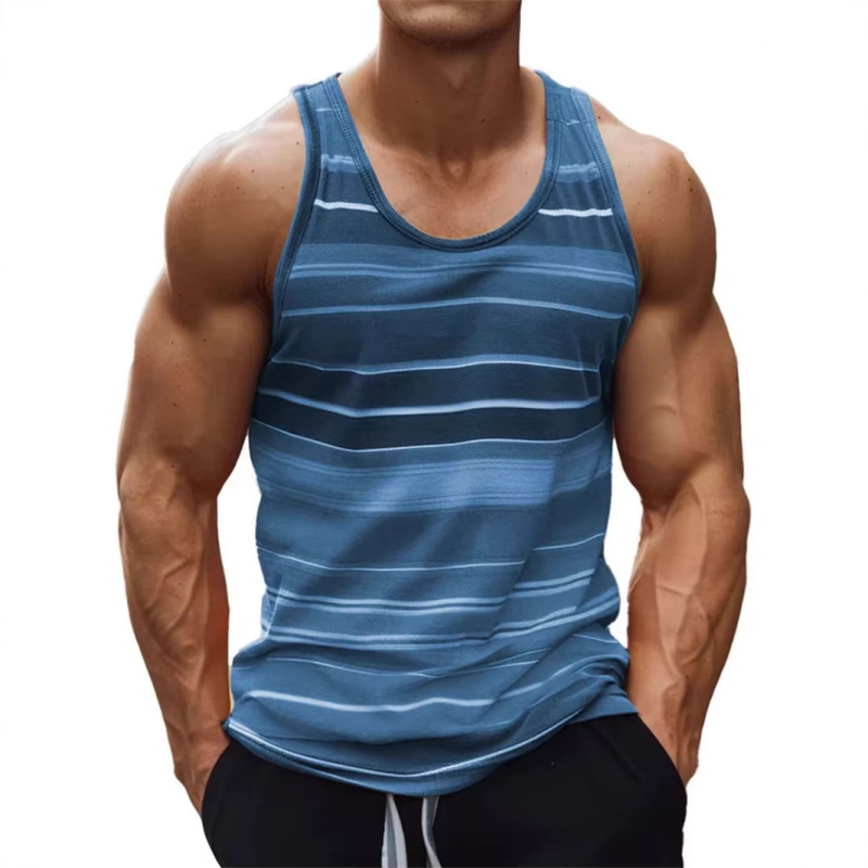 2025 Nová európska a americká cezhraničná ležérna pánska pruhovaná vesta s okrúhlym výstrihom vysokej kvality od Amazonu MG1