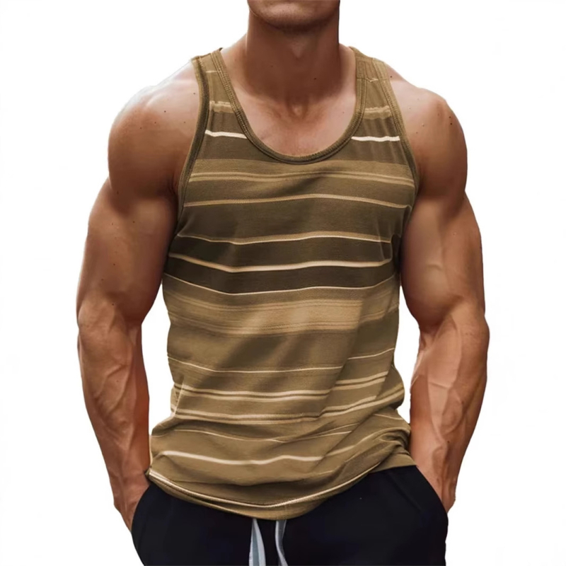 2025 Nová európska a americká cezhraničná ležérna pánska pruhovaná vesta s okrúhlym výstrihom vysokej kvality od Amazonu MG1