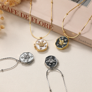 Piiriülene populaarne fotokarbikaelakee, galvaniseeriv värvi säilitav isikupärastatud ingli ripats, kaasaskantav avatav mälestusfotoalbumi kaelakee