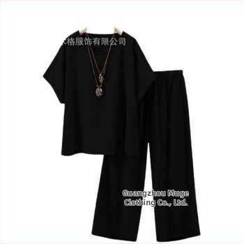 2025 Ευρωπαϊκό και Αμερικανικό Διασυνοριακό Νέο Γυναικείο Καλοκαιρινό Μονόχρωμο Μπλούζα με Στρογγυλό Λαιμόκοψη και Φαρδιά Παντελόνια για Καθημερινά Ρούχα 2