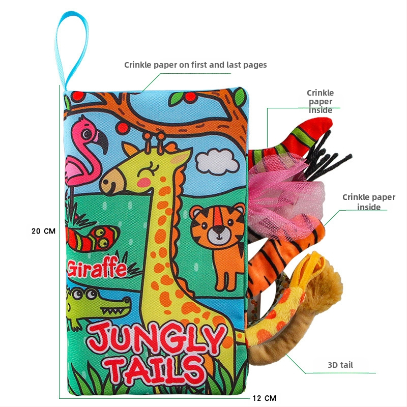 AIPINQI nauja animacinių filmukų gyvūnų uodegos medžiaginė knyga su skambančiu popieriumi, vaikiška žaislinė, atspari ašaroms, kūdikių medžiaginė knyga