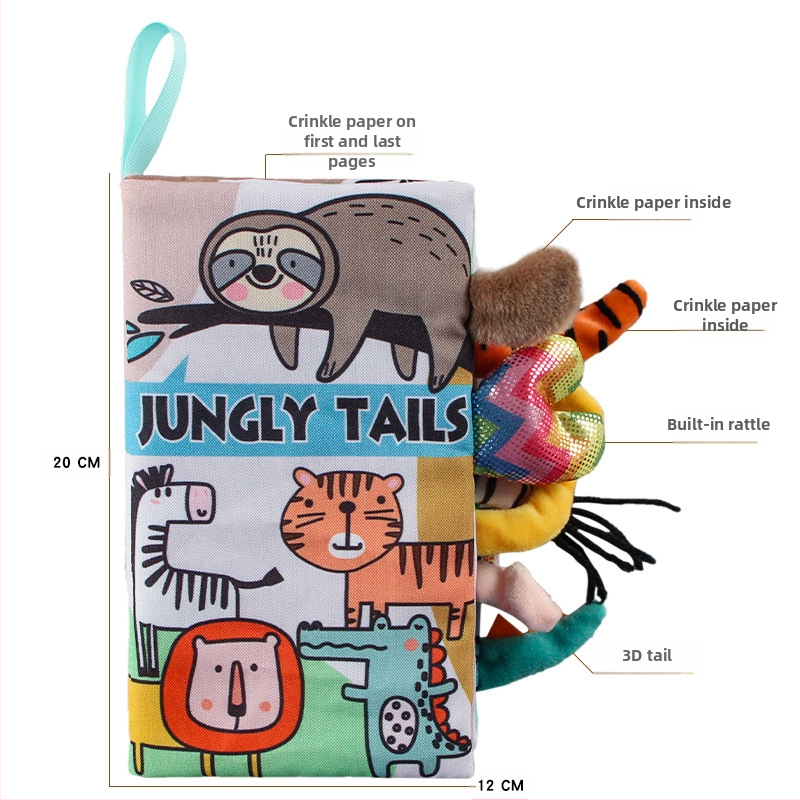 AIPINQI nauja animacinių filmukų gyvūnų uodegos medžiaginė knyga su skambančiu popieriumi, vaikiška žaislinė, atspari ašaroms, kūdikių medžiaginė knyga