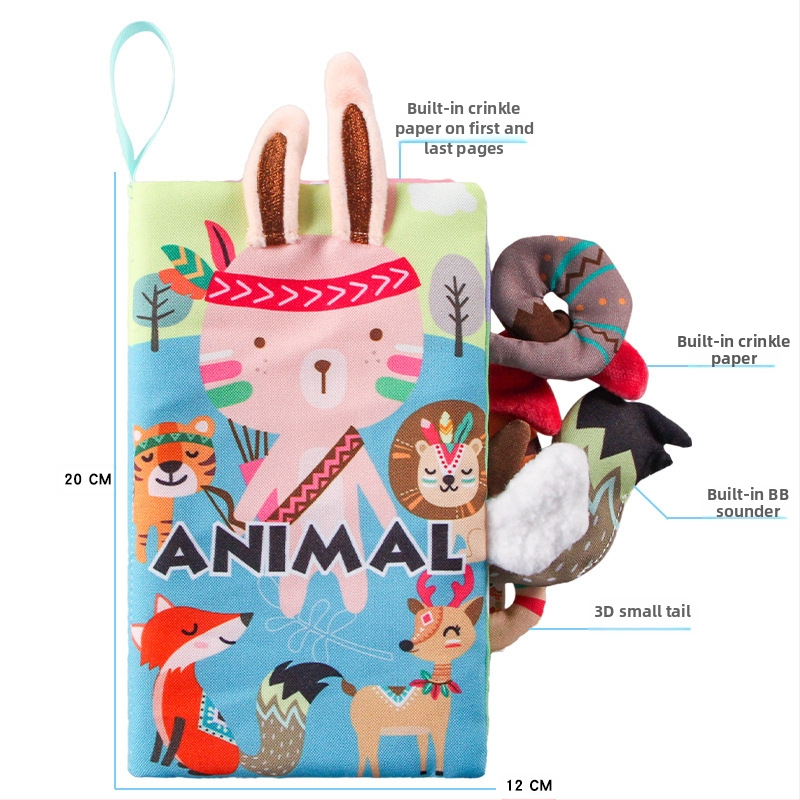 AIPINQI nauja animacinių filmukų gyvūnų uodegos medžiaginė knyga su skambančiu popieriumi, vaikiška žaislinė, atspari ašaroms, kūdikių medžiaginė knyga