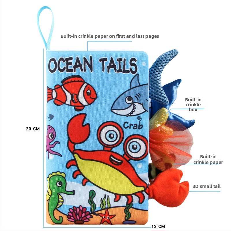 AIPINQI nauja animacinių filmukų gyvūnų uodegos medžiaginė knyga su skambančiu popieriumi, vaikiška žaislinė, atspari ašaroms, kūdikių medžiaginė knyga