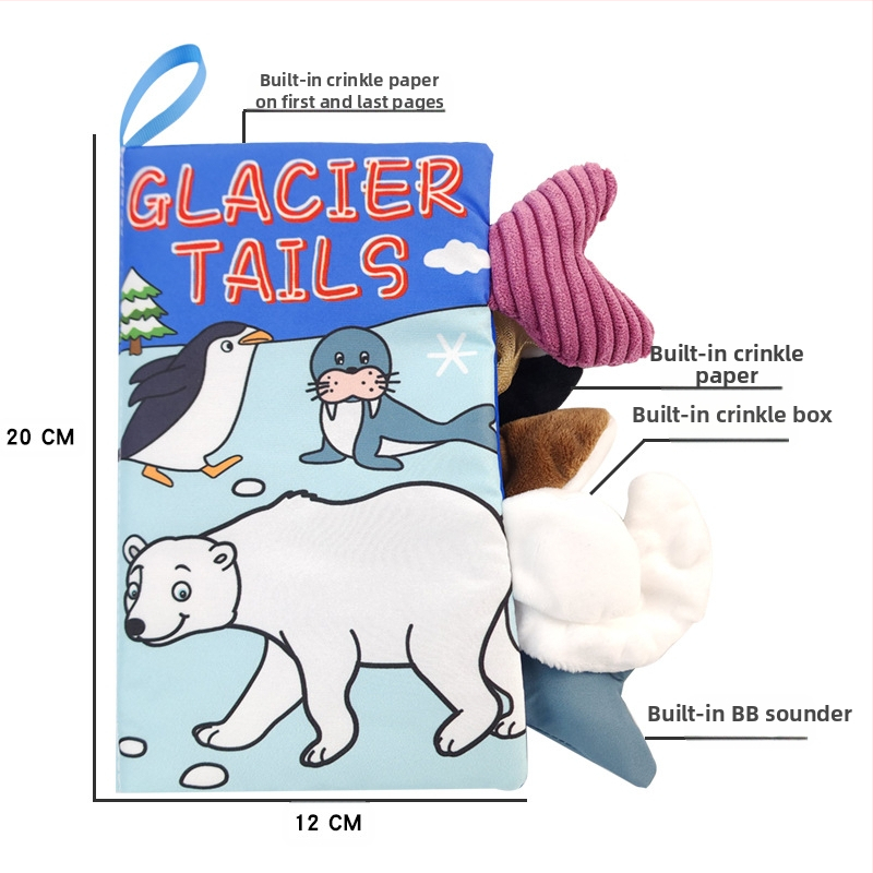 AIPINQI nauja animacinių filmukų gyvūnų uodegos medžiaginė knyga su skambančiu popieriumi, vaikiška žaislinė, atspari ašaroms, kūdikių medžiaginė knyga