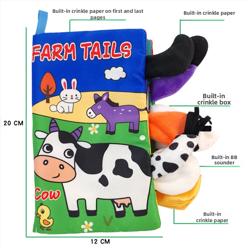 AIPINQI nauja animacinių filmukų gyvūnų uodegos medžiaginė knyga su skambančiu popieriumi, vaikiška žaislinė, atspari ašaroms, kūdikių medžiaginė knyga