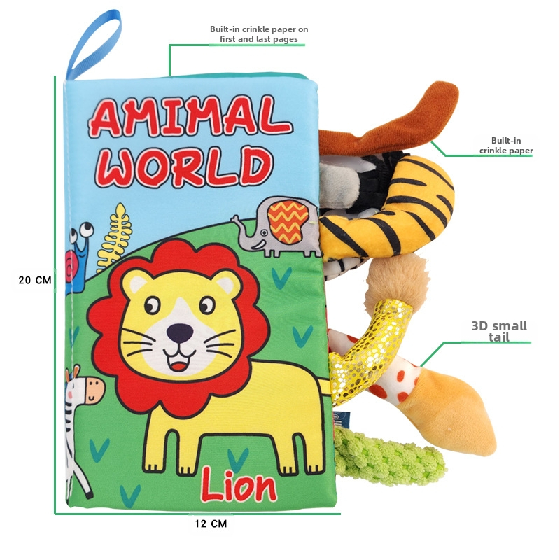 AIPINQI nauja animacinių filmukų gyvūnų uodegos medžiaginė knyga su skambančiu popieriumi, vaikiška žaislinė, atspari ašaroms, kūdikių medžiaginė knyga