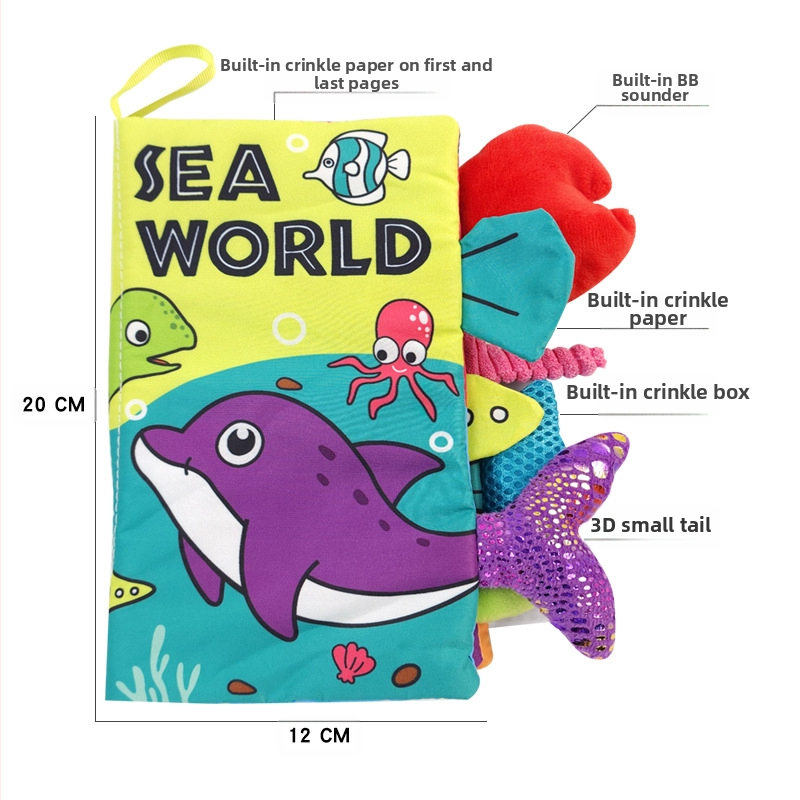 AIPINQI nauja animacinių filmukų gyvūnų uodegos medžiaginė knyga su skambančiu popieriumi, vaikiška žaislinė, atspari ašaroms, kūdikių medžiaginė knyga