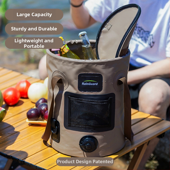 Sulankstomas kibiras, nešiojamas kibiras su vožtuvu, didelės talpos kempingo kibiras, apvalus rankinis kibiras su dangčiu, žvejybos kibiras