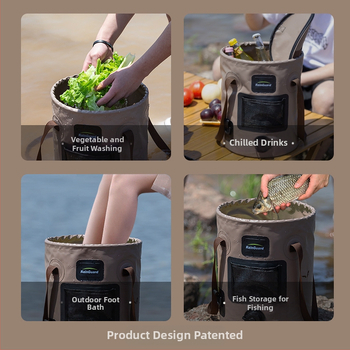 Sulankstomas kibiras, nešiojamas kibiras su vožtuvu, didelės talpos kempingo kibiras, apvalus rankinis kibiras su dangčiu, žvejybos kibiras