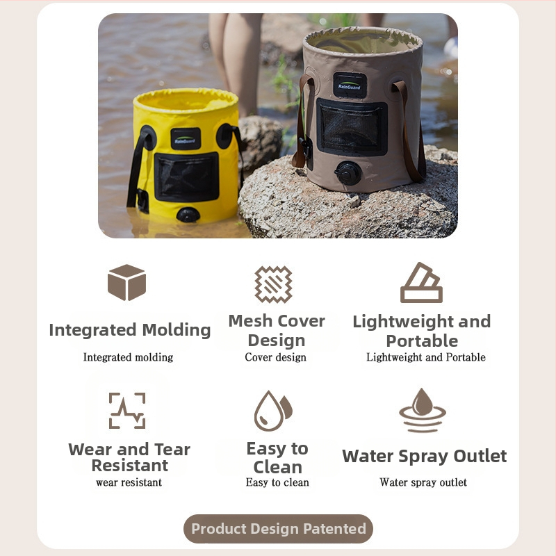 Сгъваема кофа за открито, преносима кофа с клапан, къмпинг, кръгла ръчна кофа с капак и риболовна кофа