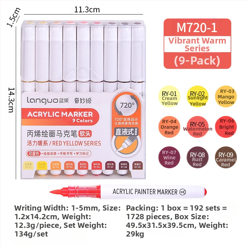 „Blue Fruit M720 Direct Liquid“ minkštos galvutės akrilinis žymeklis, 81 spalvos, nepralaidus popierinis dailės teptukas pradinių klasių mokiniams