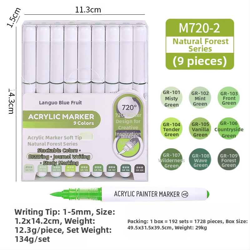 „Blue Fruit M720 Direct Liquid“ minkštos galvutės akrilinis žymeklis, 81 spalvos, nepralaidus popierinis dailės teptukas pradinių klasių mokiniams