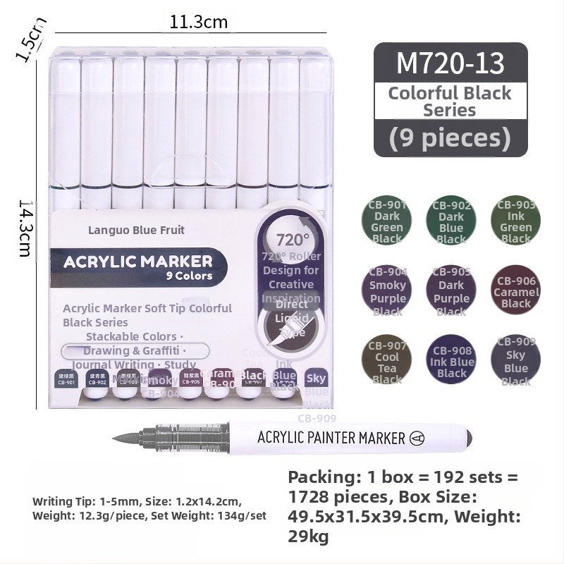 „Blue Fruit M720 Direct Liquid“ minkštos galvutės akrilinis žymeklis, 81 spalvos, nepralaidus popierinis dailės teptukas pradinių klasių mokiniams