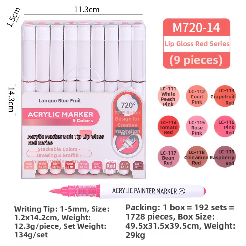 „Blue Fruit M720 Direct Liquid“ minkštos galvutės akrilinis žymeklis, 81 spalvos, nepralaidus popierinis dailės teptukas pradinių klasių mokiniams