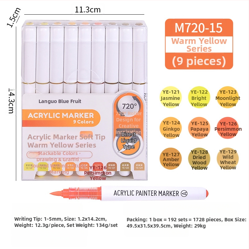 „Blue Fruit M720 Direct Liquid“ minkštos galvutės akrilinis žymeklis, 81 spalvos, nepralaidus popierinis dailės teptukas pradinių klasių mokiniams