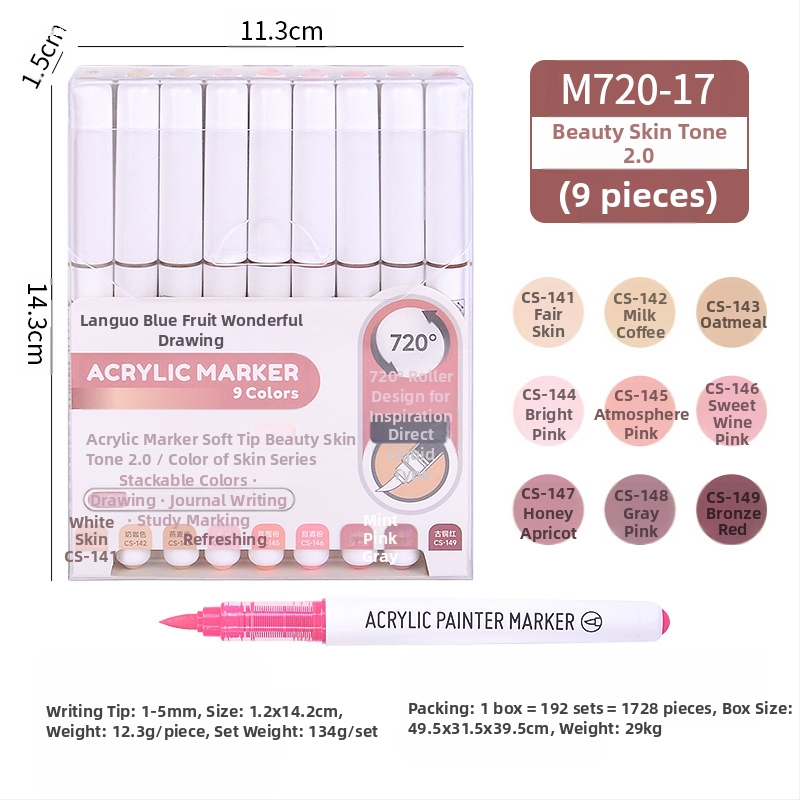 „Blue Fruit M720 Direct Liquid“ minkštos galvutės akrilinis žymeklis, 81 spalvos, nepralaidus popierinis dailės teptukas pradinių klasių mokiniams