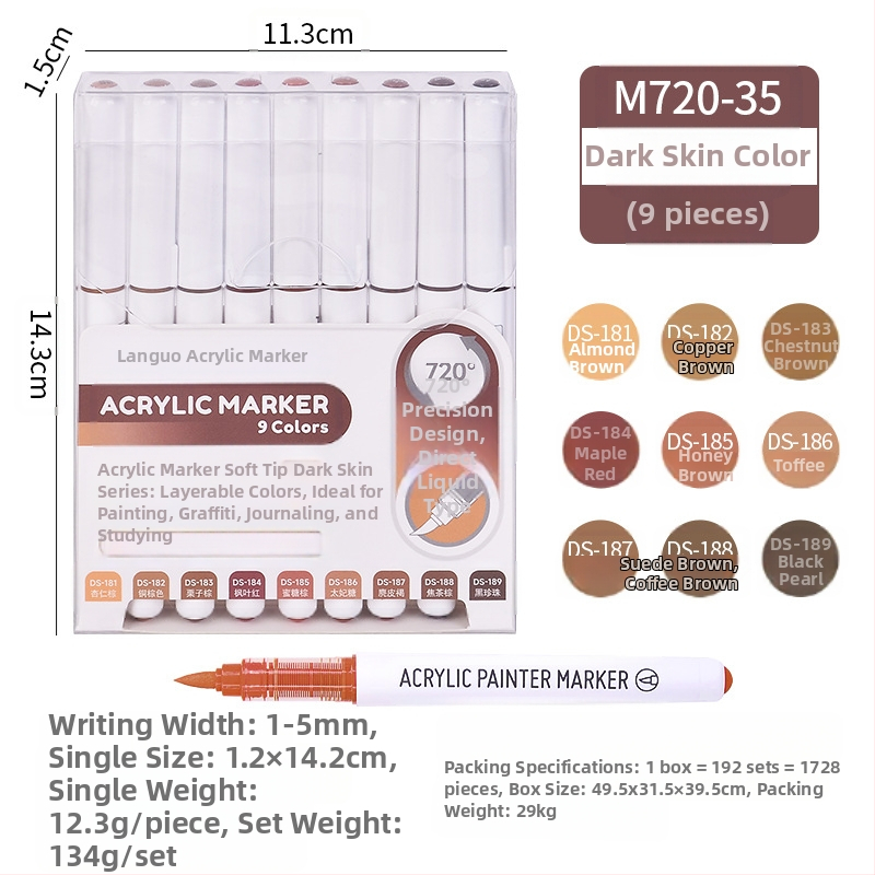 „Blue Fruit M720 Direct Liquid“ minkštos galvutės akrilinis žymeklis, 81 spalvos, nepralaidus popierinis dailės teptukas pradinių klasių mokiniams