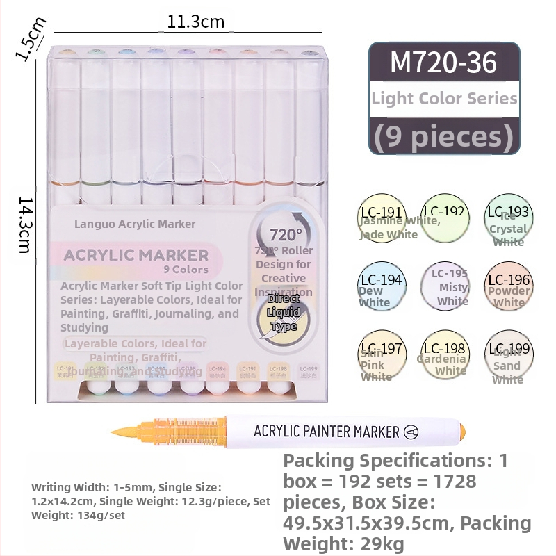 „Blue Fruit M720 Direct Liquid“ minkštos galvutės akrilinis žymeklis, 81 spalvos, nepralaidus popierinis dailės teptukas pradinių klasių mokiniams