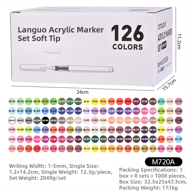 „Blue Fruit M720 Direct Liquid“ minkštos galvutės akrilinis žymeklis, 81 spalvos, nepralaidus popierinis dailės teptukas pradinių klasių mokiniams