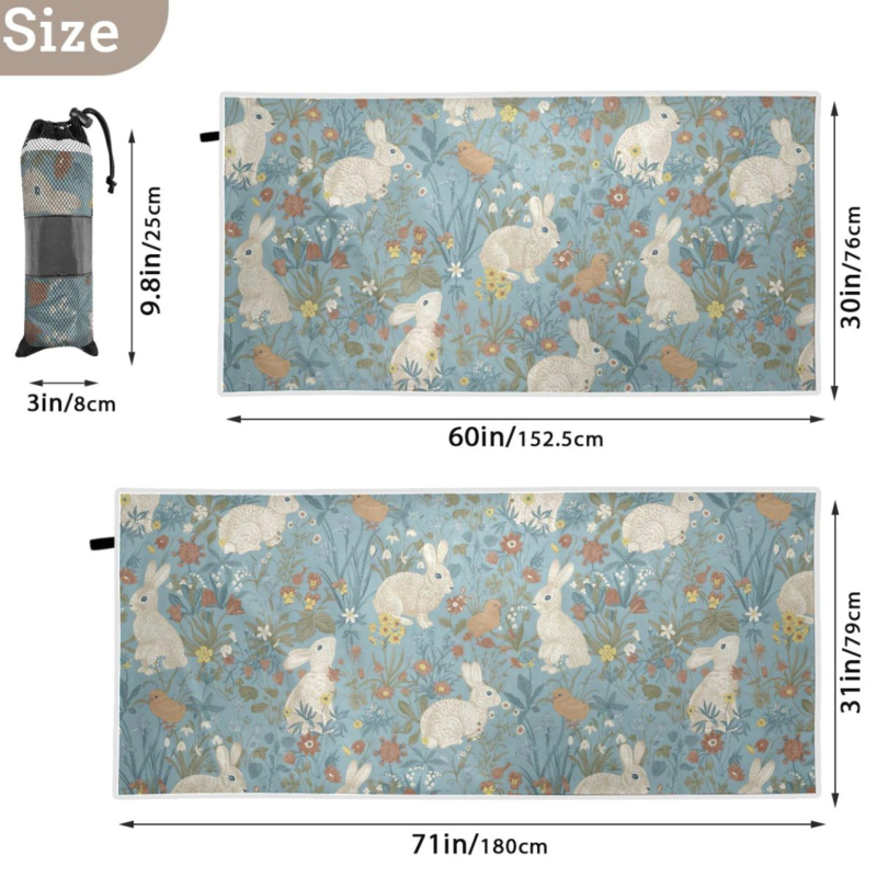 Minkštas kalakuto rankšluostis, paplūdimio rankšluostis, triušio gėlė, vintažinis triušio formos didelis baseino rankšluostis, greitai džiūstantis kelioninis rankšluostis