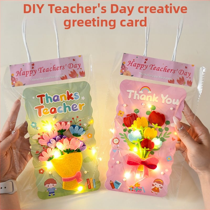 Ръчно изработени поздравителни картички за Деня на учителя, детски „Направи си сам“, изработка от родители и деца, триизмерни картички с букети цветя, подаръчни материали за детска градина за учители