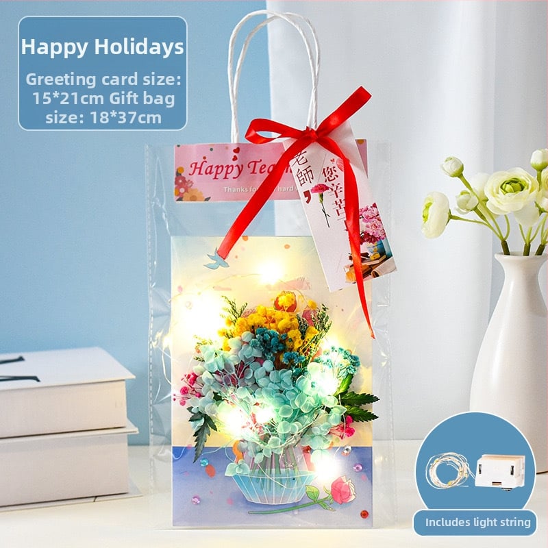 Ръчно изработени поздравителни картички за Деня на учителя, детски „Направи си сам“, изработка от родители и деца, триизмерни картички с букети цветя, подаръчни материали за детска градина за учители