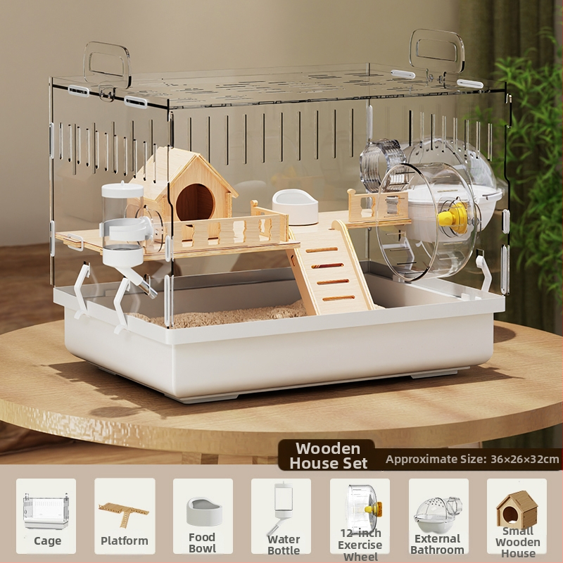 Клетка за хамстери "Златна мечка", специална акрилна голяма прозрачна луксозна вила, кутия за разплод, играчки, евтин комплект