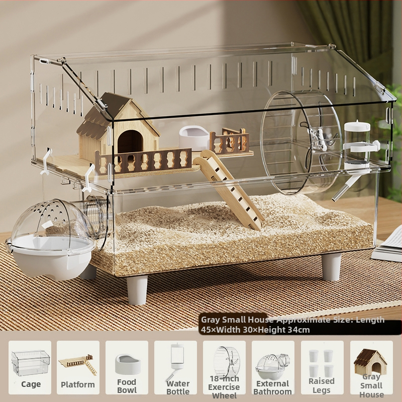 Клетка за хамстери "Златна мечка", специална акрилна голяма прозрачна луксозна вила, кутия за разплод, играчки, евтин комплект
