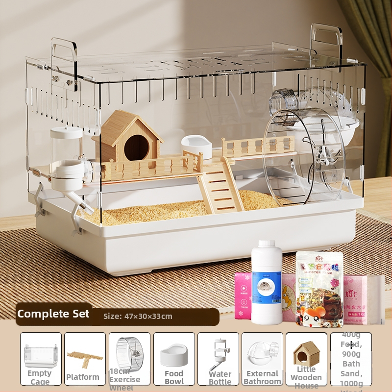 Клетка за хамстери "Златна мечка", специална акрилна голяма прозрачна луксозна вила, кутия за разплод, играчки, евтин комплект