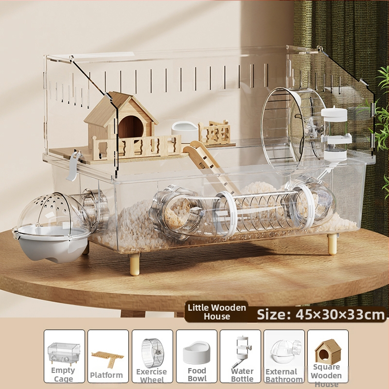 Клетка за хамстери "Златна мечка", специална акрилна голяма прозрачна луксозна вила, кутия за разплод, играчки, евтин комплект