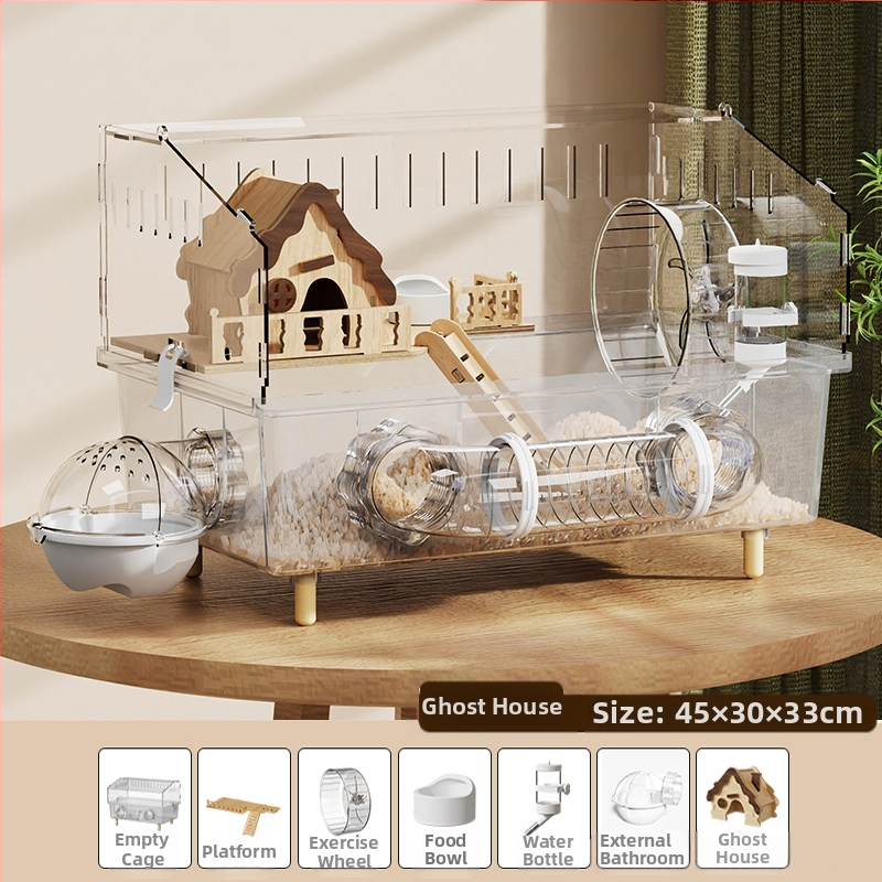 Клетка за хамстери "Златна мечка", специална акрилна голяма прозрачна луксозна вила, кутия за разплод, играчки, евтин комплект