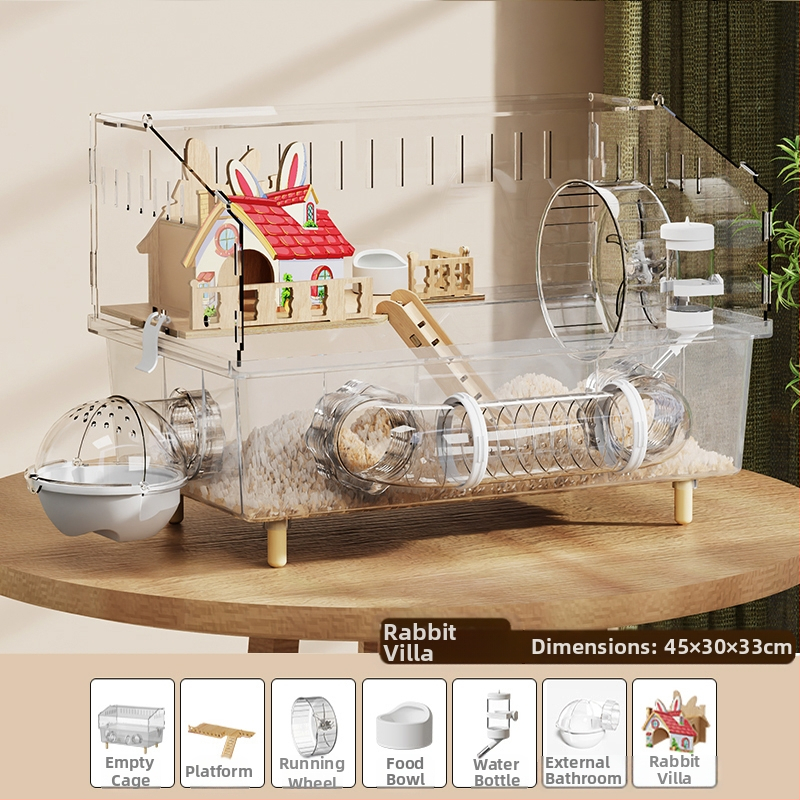 Клетка за хамстери "Златна мечка", специална акрилна голяма прозрачна луксозна вила, кутия за разплод, играчки, евтин комплект