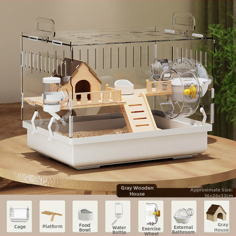 Клетка за хамстери "Златна мечка", специална акрилна голяма прозрачна луксозна вила, кутия за разплод, играчки, евтин комплект
