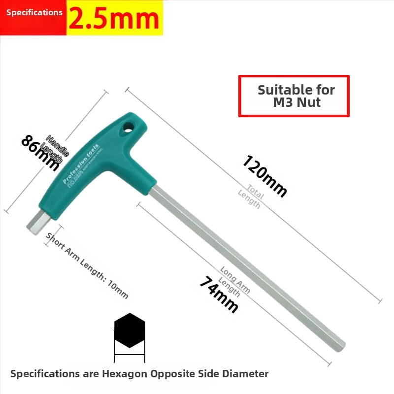 T-tüüpi kuusnurkne mutrivõti, ühekordne pikendatud meetriline lamepeaga kuusnurkne kruvikeeraja, 6 nurktööriista 2
