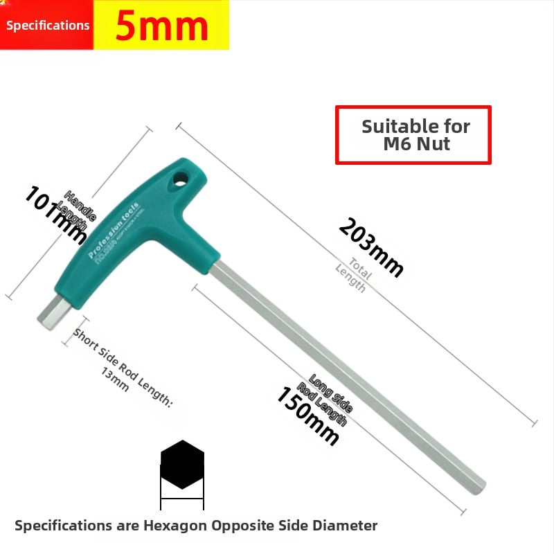 T-tüüpi kuusnurkne mutrivõti, ühekordne pikendatud meetriline lamepeaga kuusnurkne kruvikeeraja, 6 nurktööriista 2
