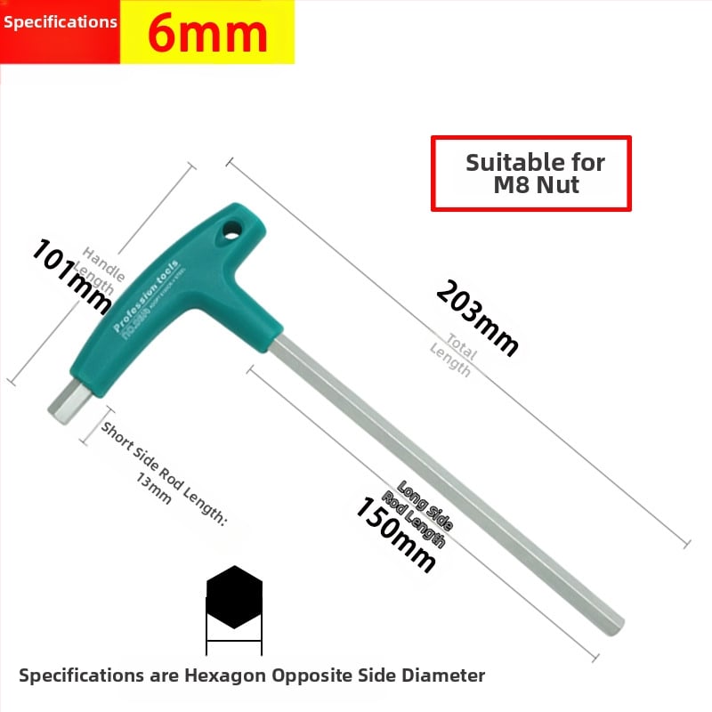 T-tüüpi kuusnurkne mutrivõti, ühekordne pikendatud meetriline lamepeaga kuusnurkne kruvikeeraja, 6 nurktööriista 2