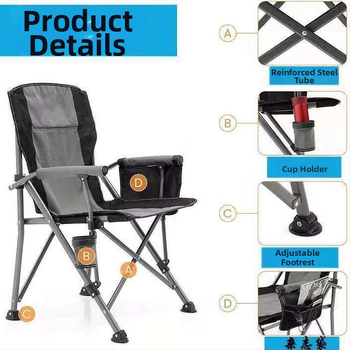 Εξωτερική πτυσσόμενη καρέκλα με πλάτη, υποβραχιόνιο, κάθισμα με κύπελλο, πλευρική τσέπη, καρέκλα ψαρέματος με παχύρρευστη φορητή καρέκλα σκηνοθέτη