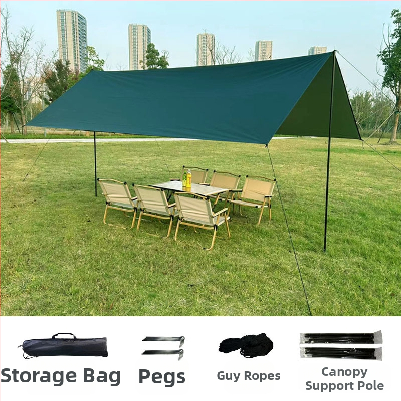 Melna gumijas nojume āra telts saules aizsargs saules aizsarga audums sabiezināts lietus necaurlaidīgs Oksfordas audums kempingam 6-20 cilvēkiem daudzfunkcionāls nojumes audums