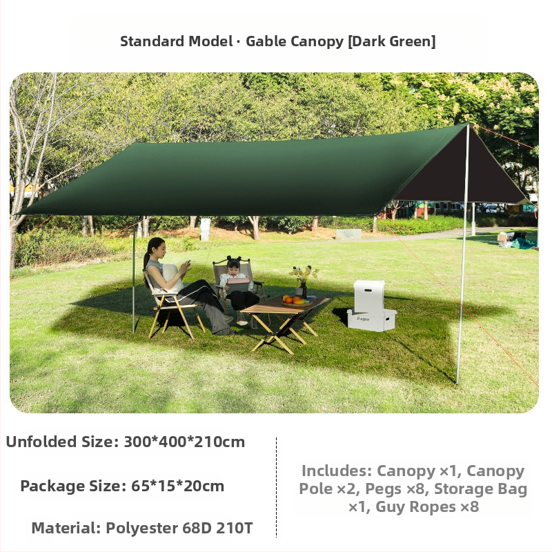 Melna gumijas nojume āra telts saules aizsargs saules aizsarga audums sabiezināts lietus necaurlaidīgs Oksfordas audums kempingam 6-20 cilvēkiem daudzfunkcionāls nojumes audums