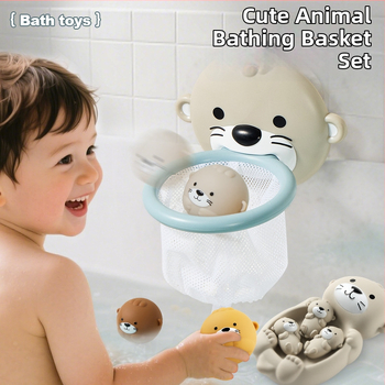 Pārrobežu vannas istabas ūdens rotaļu rotaļlieta Dzīvnieku ūdru tīkls Makšķerēšana Šaušana Aizzīmogota peldoša bumba Bērnu vannas vannas rotaļlieta